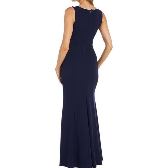 NEW Nightway Womens Navy Full Length Embellished Evening Dress Gown  Sz 4 - Picture 3 of 4